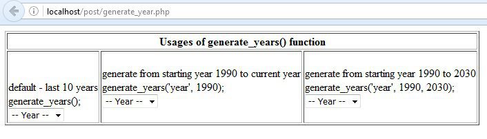 generate years php