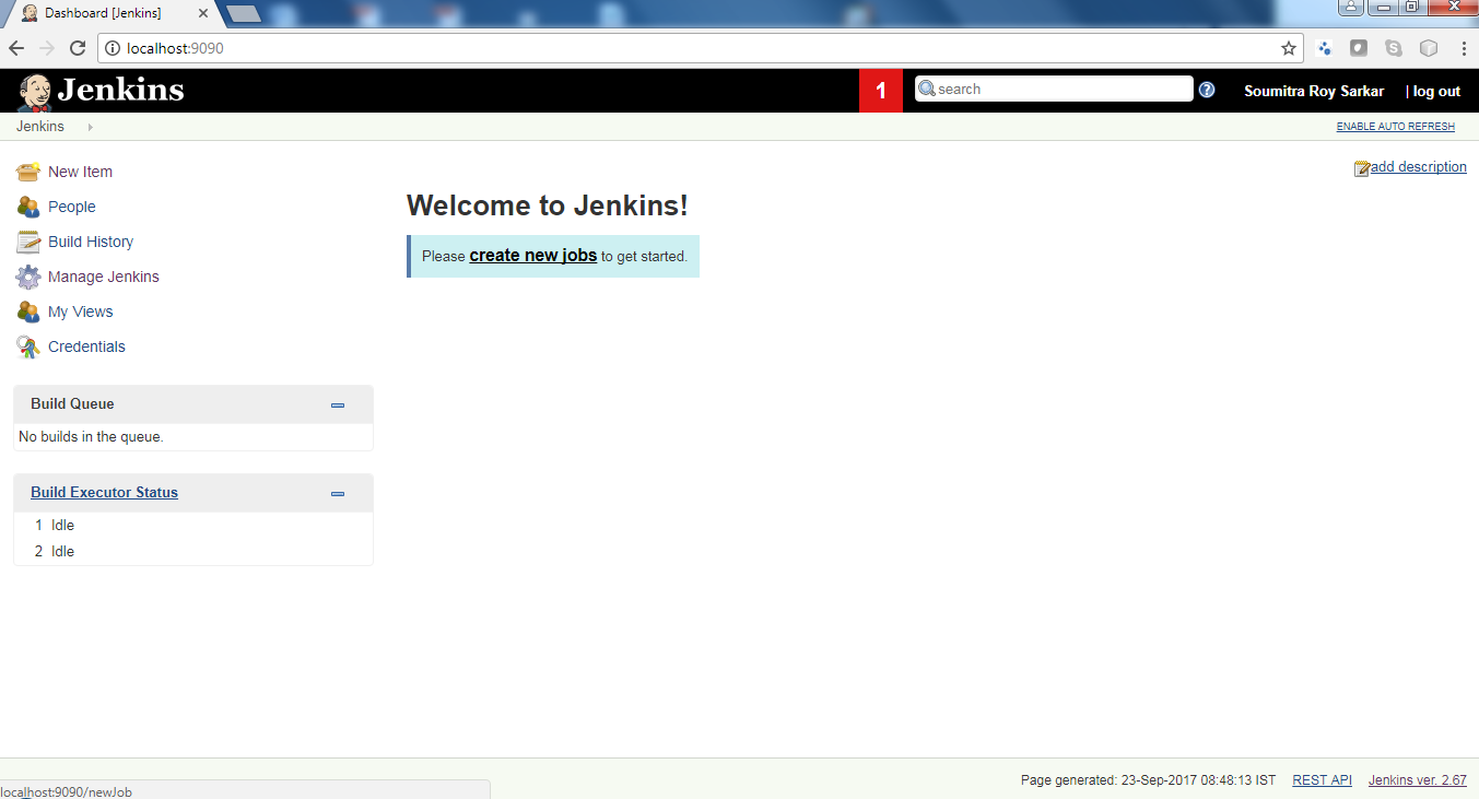creating and building jobs in jenkins
