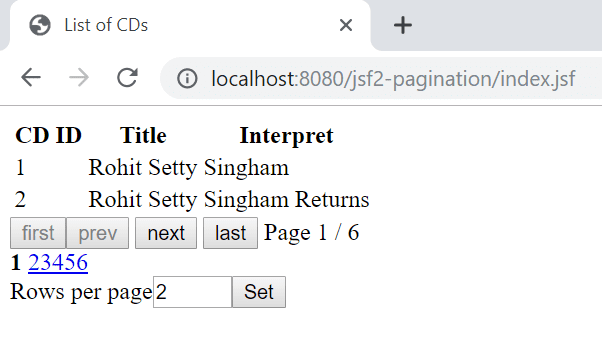 effective pagination example in jsf 2