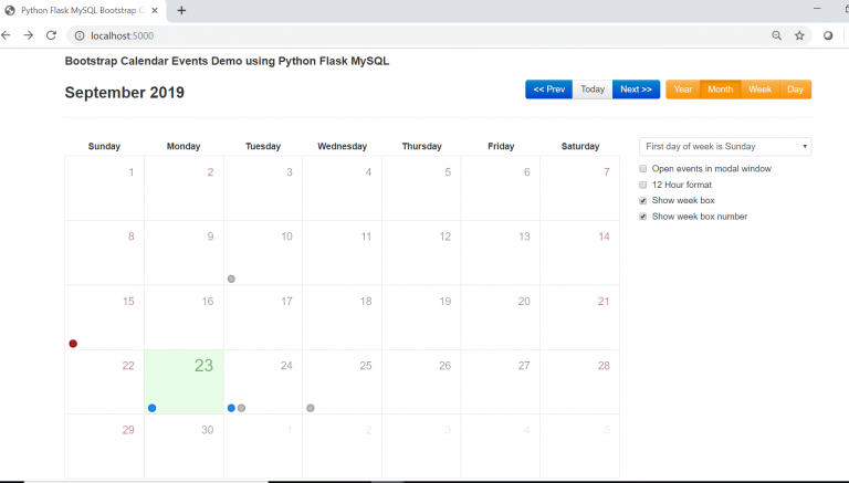Bootstrap Calendar Events Demo using Python Flask MySQL Roy Tutorials