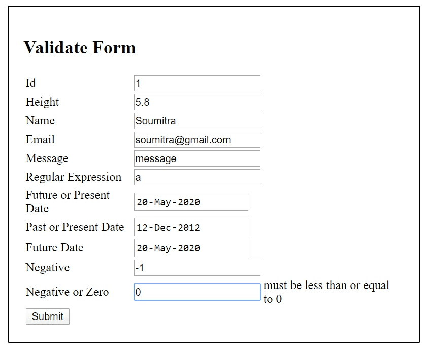 form validation in spring boot web application