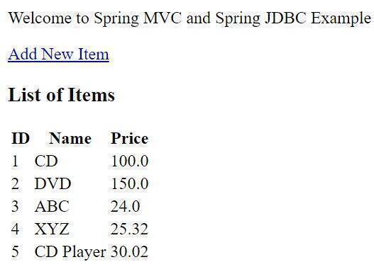 spring mvc and spring jdbc example