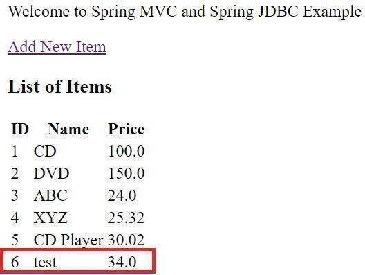 spring mvc and spring jdbc example