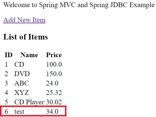 spring mvc and spring jdbc example