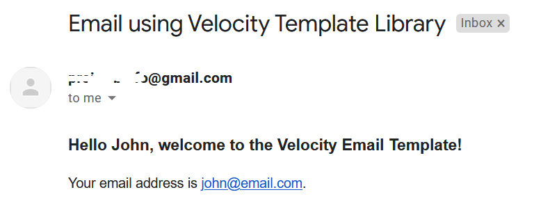 email using velocity template library in spring