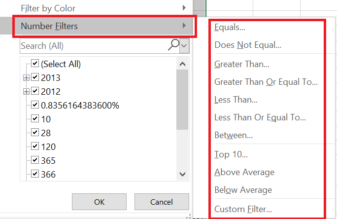 excel custom filters on number column using java and apache poi