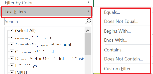 excel custom filters on text column using java and apache poi