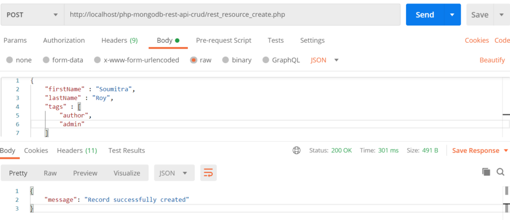rest api crud example in php and mongodb
