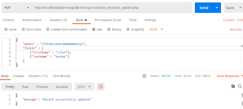 rest api crud example in php and mongodb