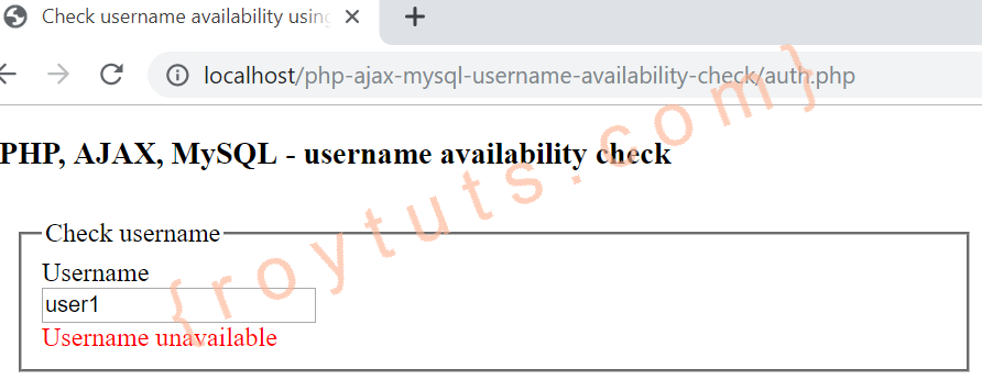 username availability check php mysql ajax