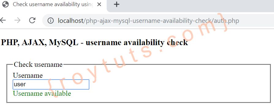 username availability check php mysql ajax