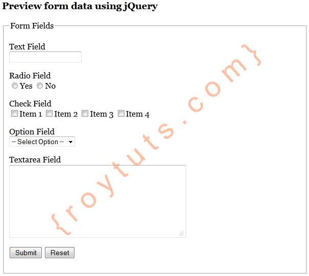 Preview form using jQuery