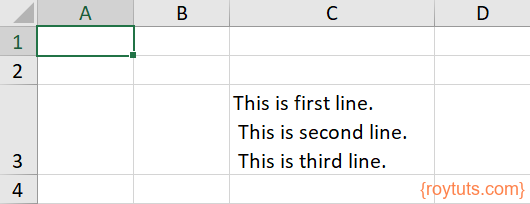 newline in excel cell data