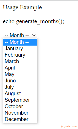 php generate months