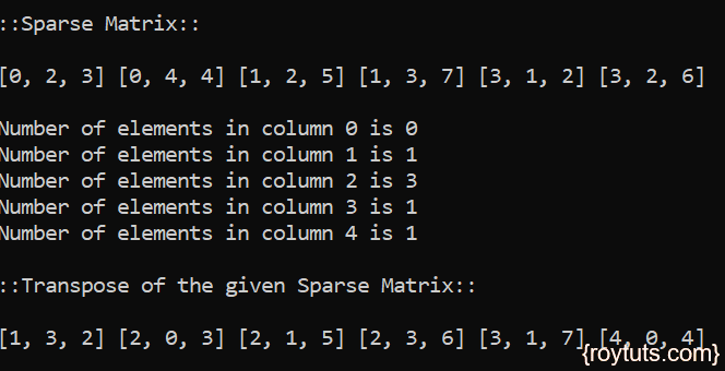 sparse matrix using c program