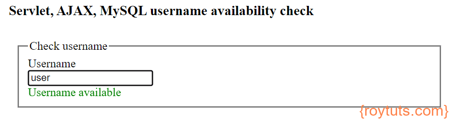 username availability servlet ajax mysql