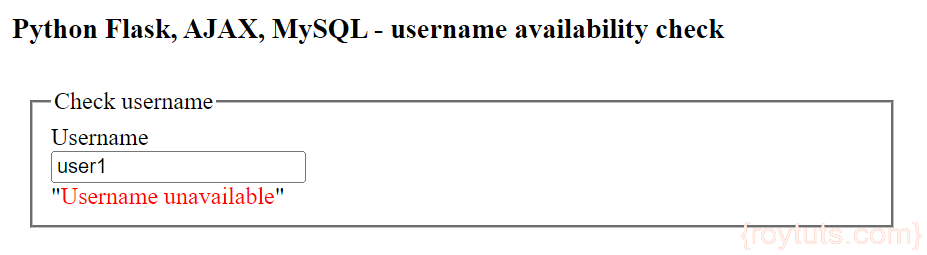 python flask username availability check with mysql ajax